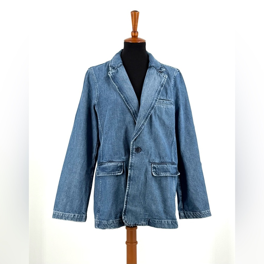 GAP Denim Blazer Medium Indigo Notch Collar Welt Pockets Size L